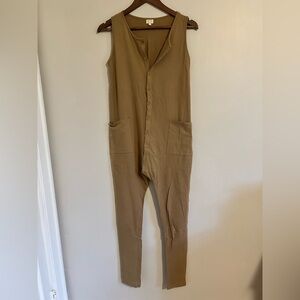 Simple Folk Organic Cotton Sz 4 Sleeveless ButtonFront Jumpsuit in Light Brown